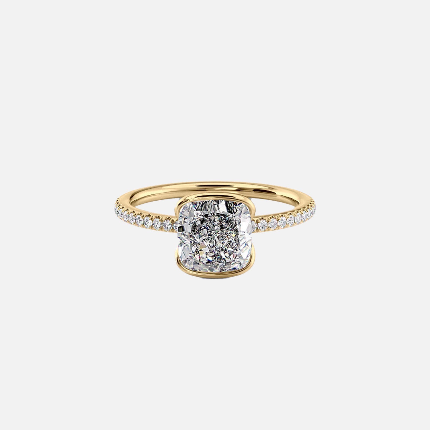The Pave Eliza Cushion Lab Diamond Ring 14k Yellow Gold 001