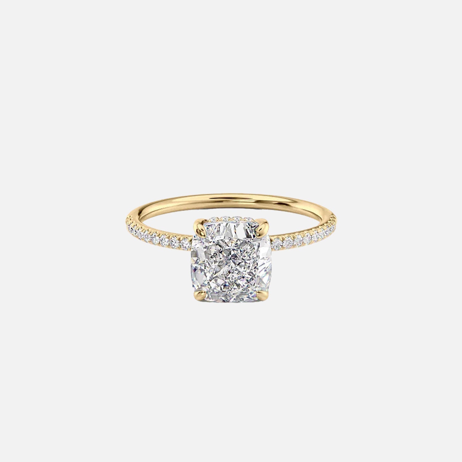 The Pave Kamellie Cushion Lab Diamond Ring 14k Yellow Gold 001
