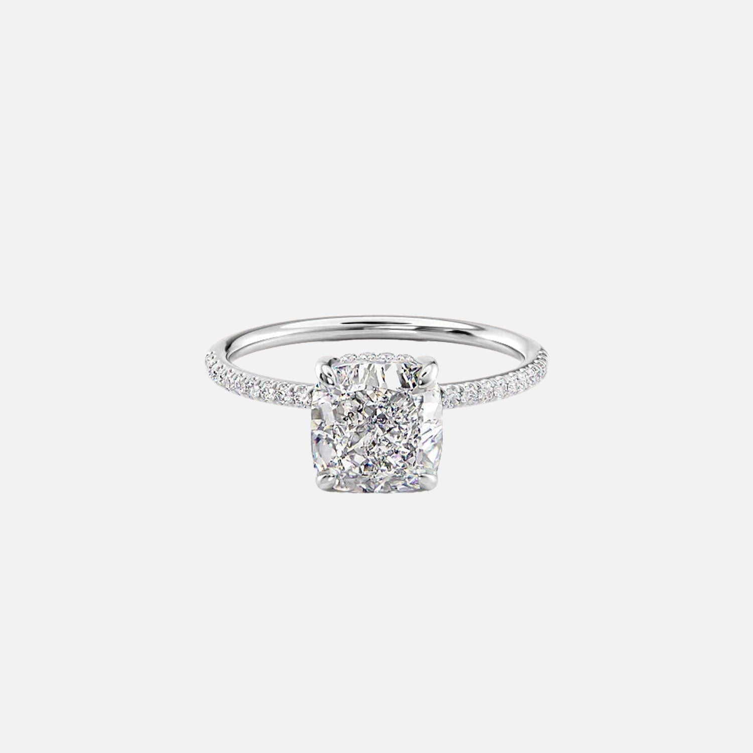  The Pave Kamellie Cushion Moissanite Ring 14k White Gold 001