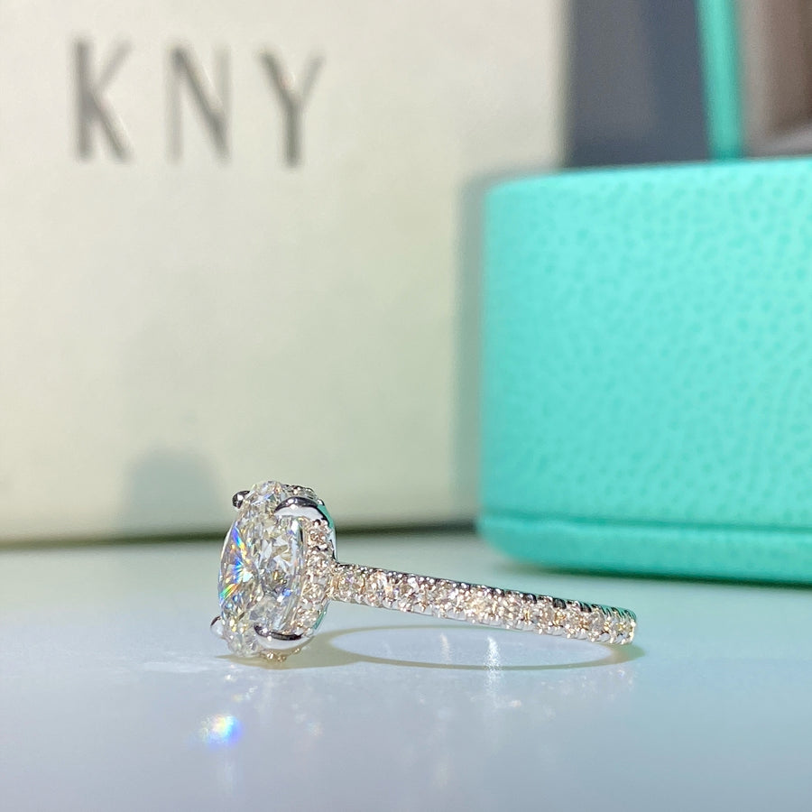The Pave Kamellie Oval Lab Diamond Ring 14k White Gold