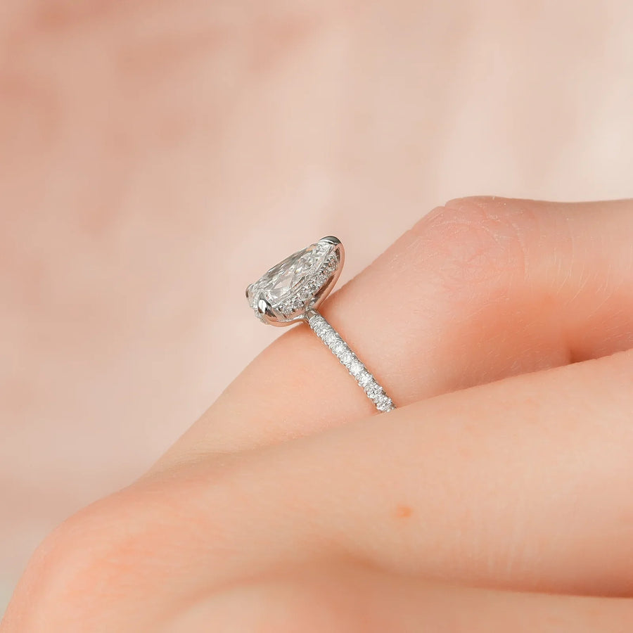  The Pave Kamellie Pear Moissanite Ring 18k White Gold 004 Final