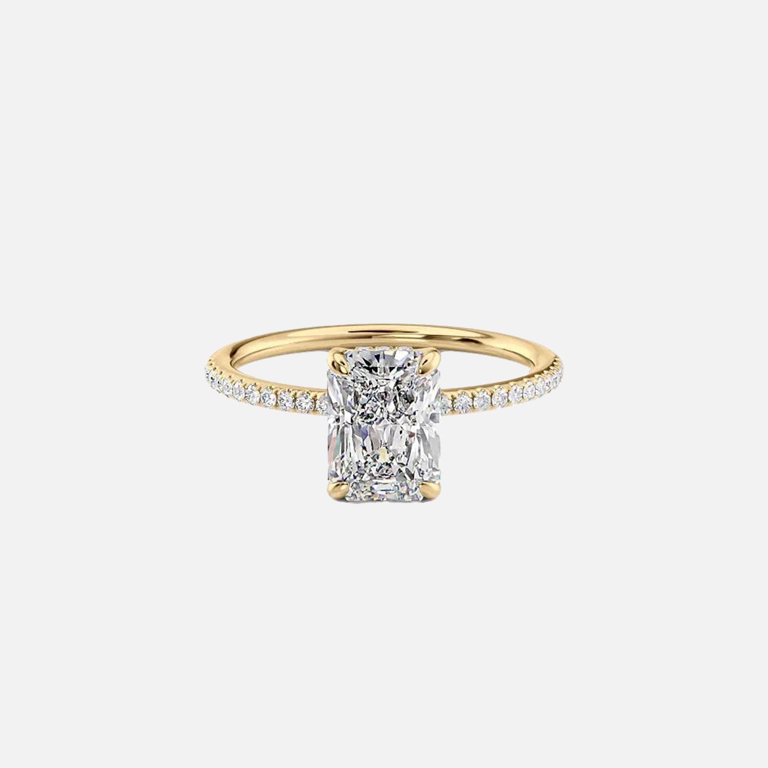 The Pave Kamellie Radiant Lab Diamond Ring 14k Yellow Gold 001