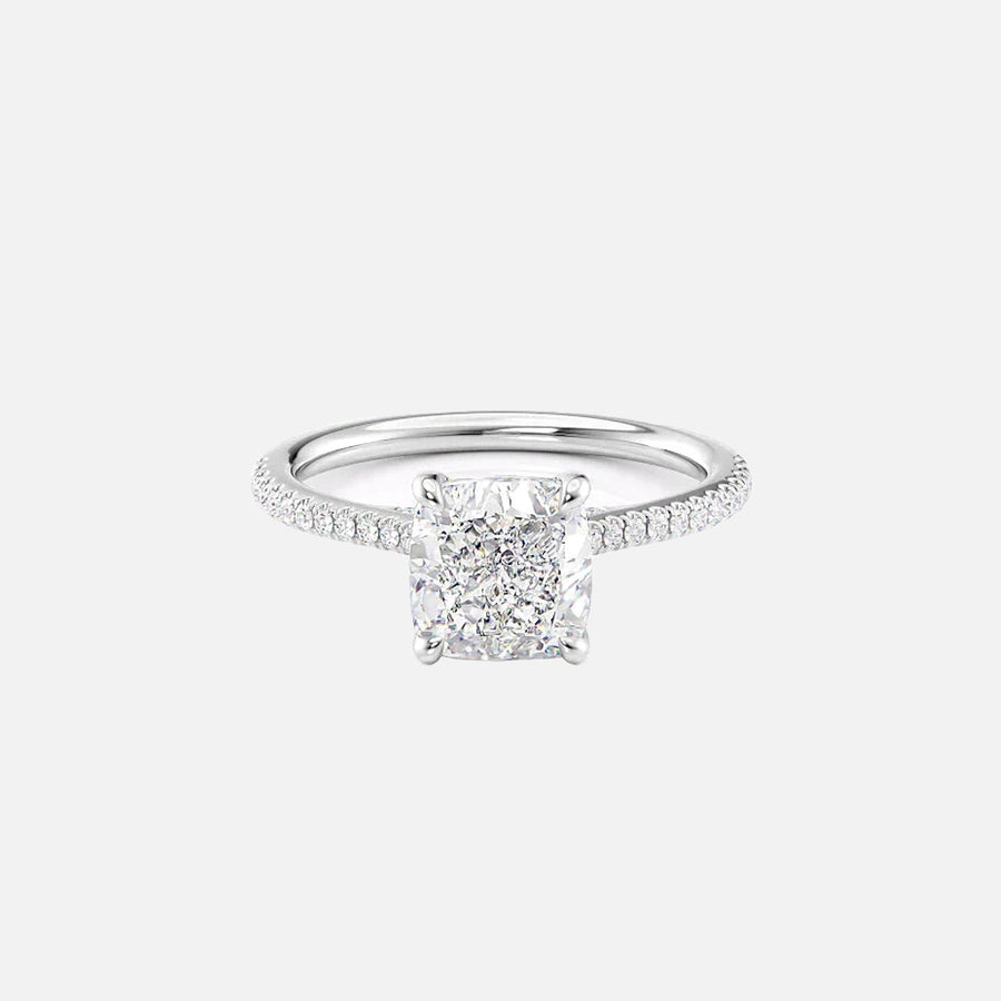  The Pave Lexie Cushion Moissanite Ring 14k White Gold 001