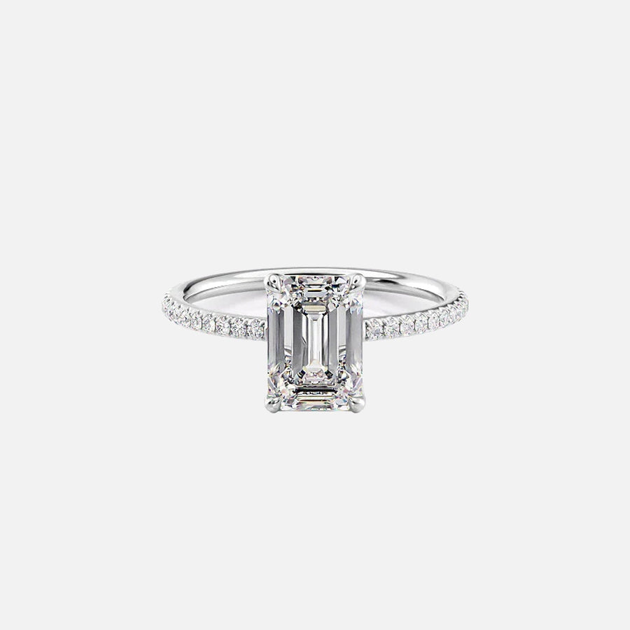  The Pave Lily Emerald Moissanite Ring 14k White Gold 001