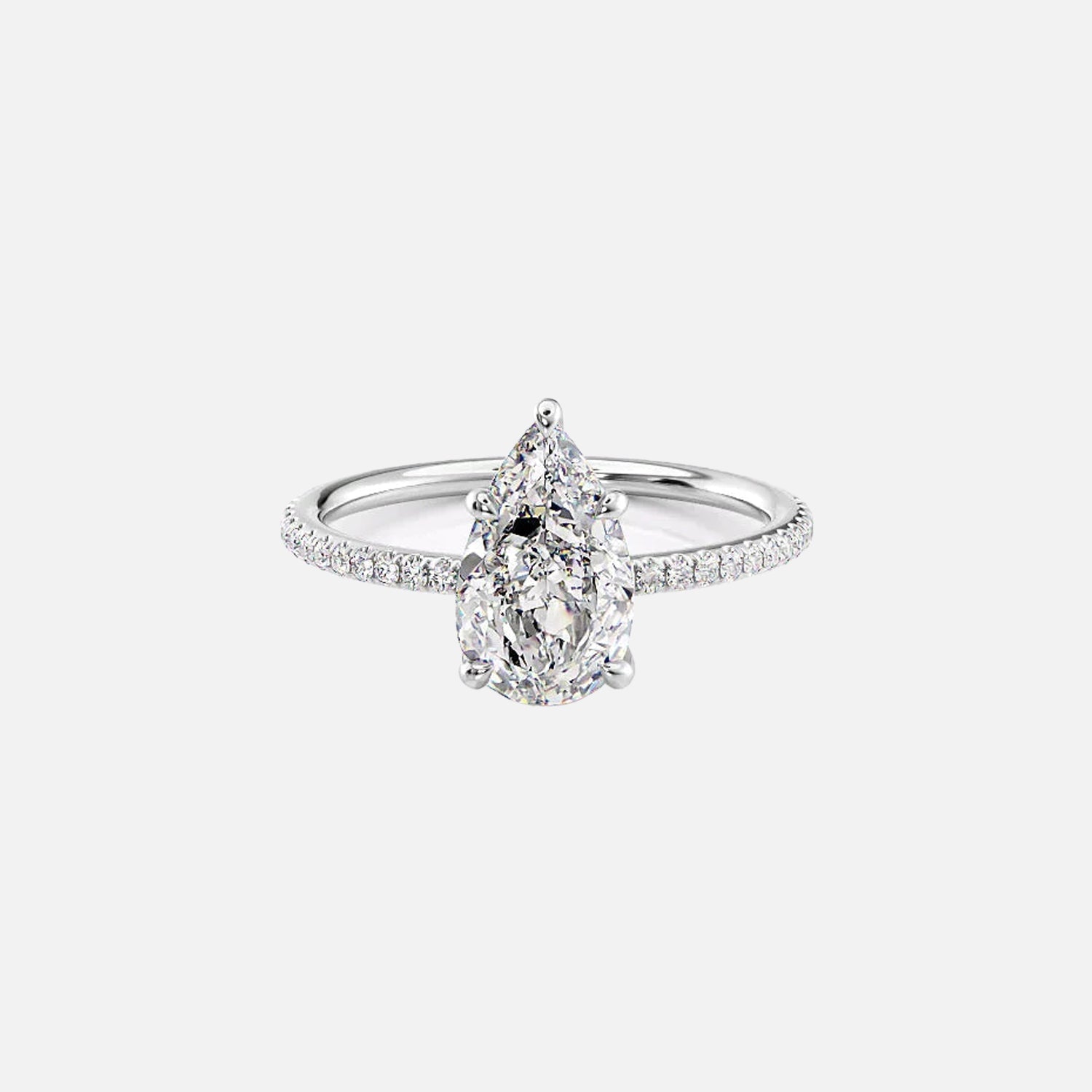  The Pave Lily Pear Moissanite Ring 14k White Gold 001