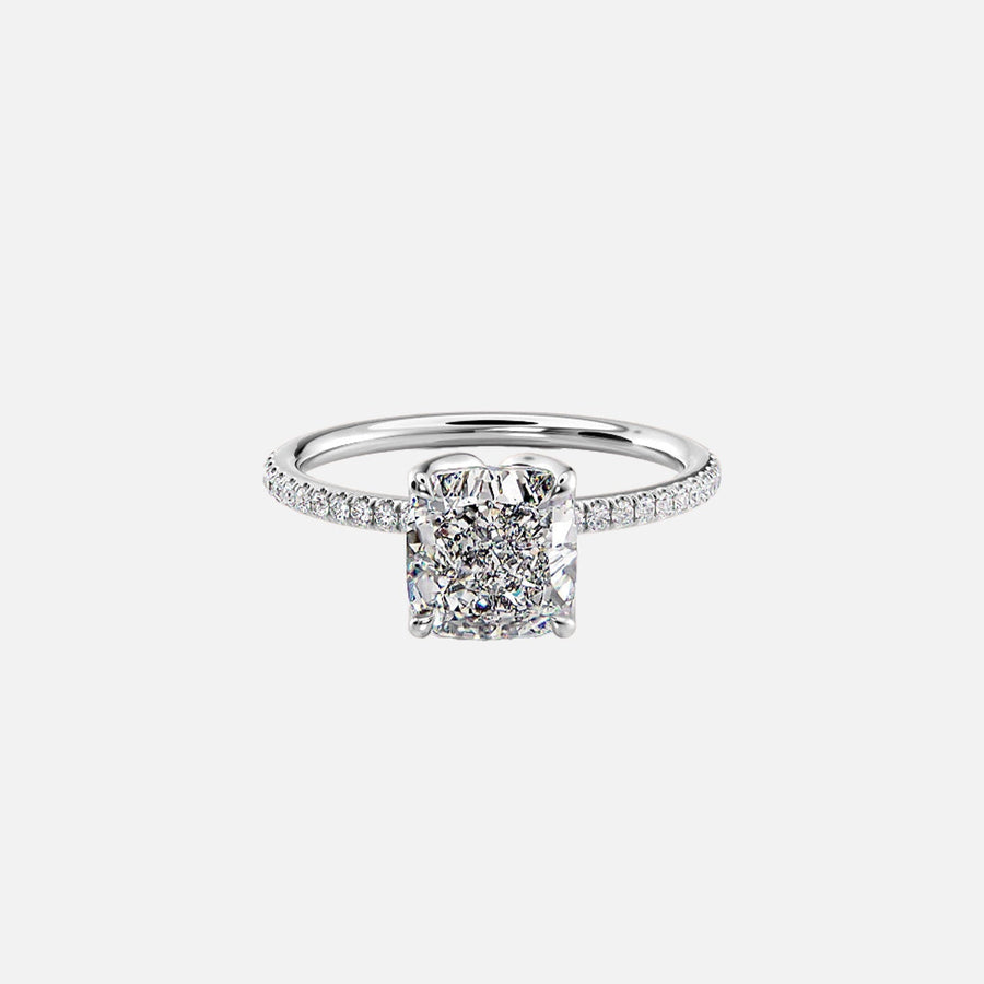  The Pave Lisa Cushion Lab Diamond Ring 14k White Gold 001