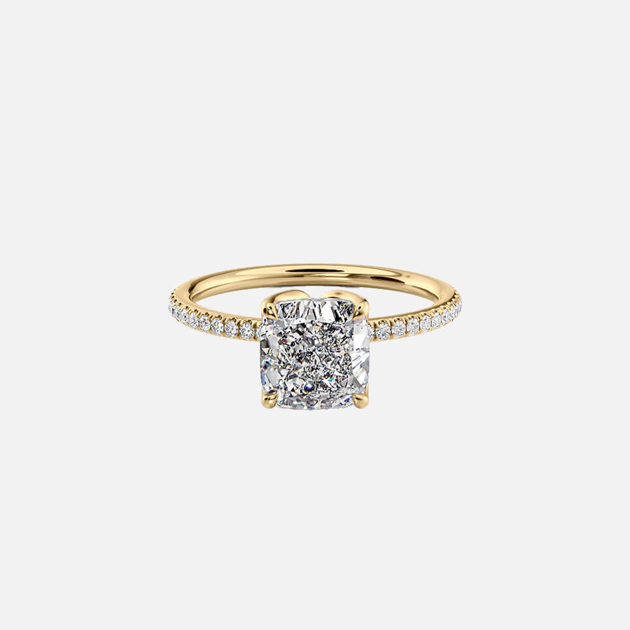 The Pave Lisa Cushion Lab Diamond Ring 14k Yellow Gold 001