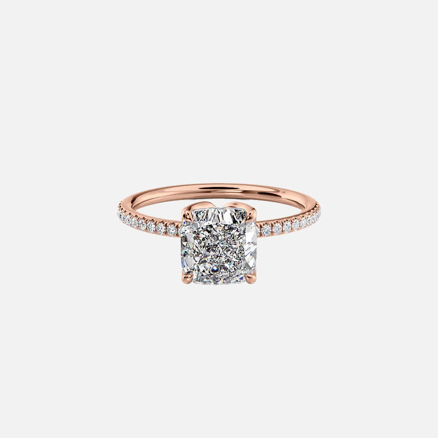 The Pave Lisa Cushion Lab Diamond Ring 18k Rose Gold 001