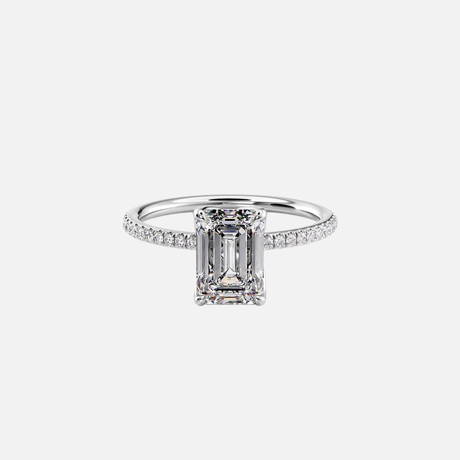  The Pave Lisa Emerald Lab Diamond Ring 14k White Gold 001