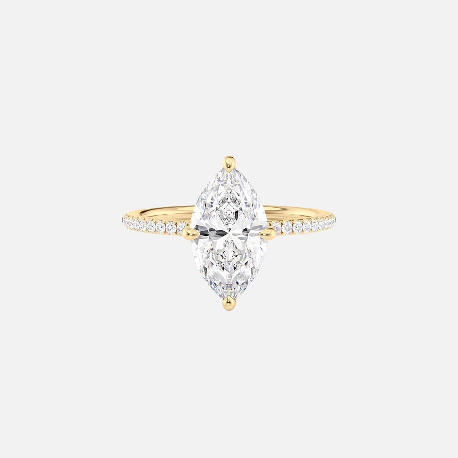 The Pave Low Profile Kamellie Marquise Lab Diamond Ring 14k Yellow Gold 001