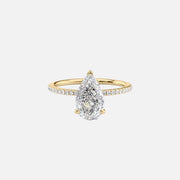  The Pave Low Profile Kamellie Pear Moissanite Ring 18k Yellow Gold 001