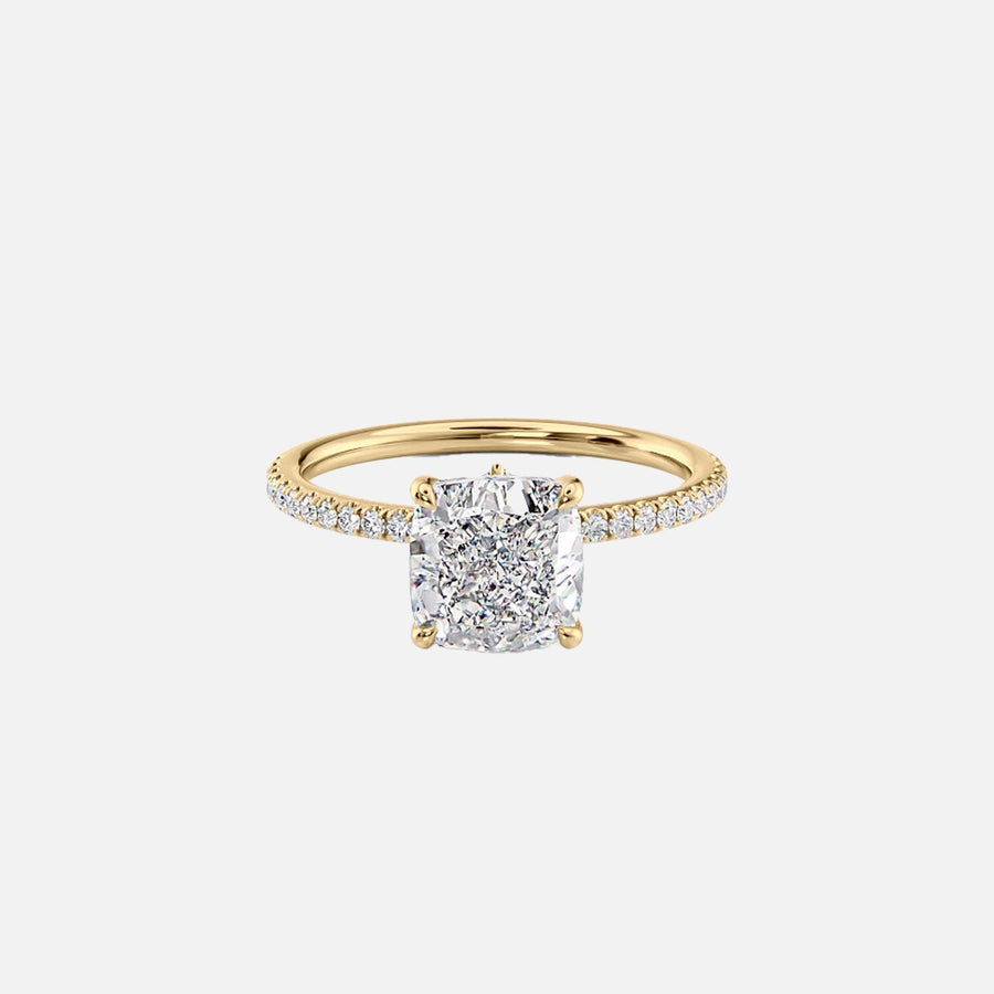  The Pave Luna Cushion Lab Diamond Ring 18k Yellow Gold 001