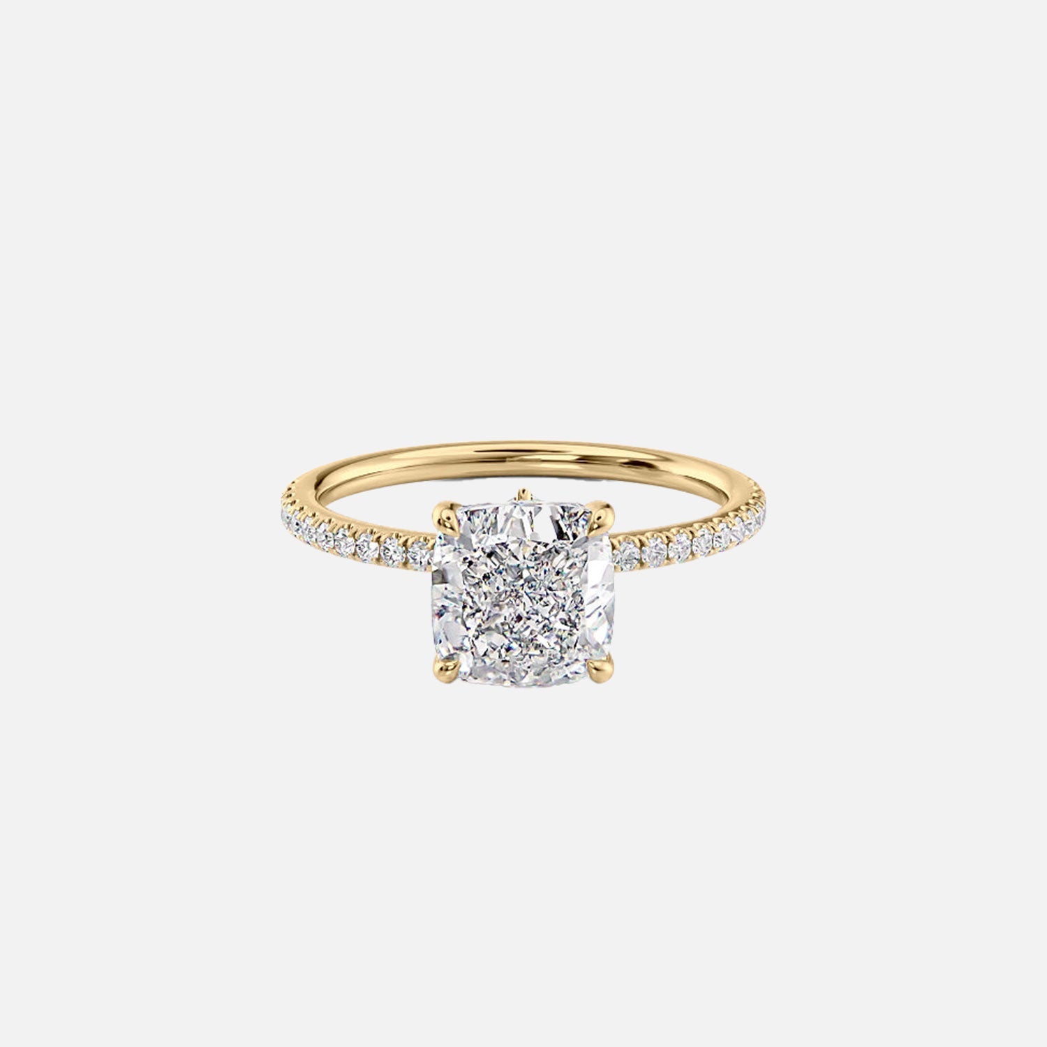 The Pave Luna Cushion Moissanite Ring 14k Yellow Gold 001