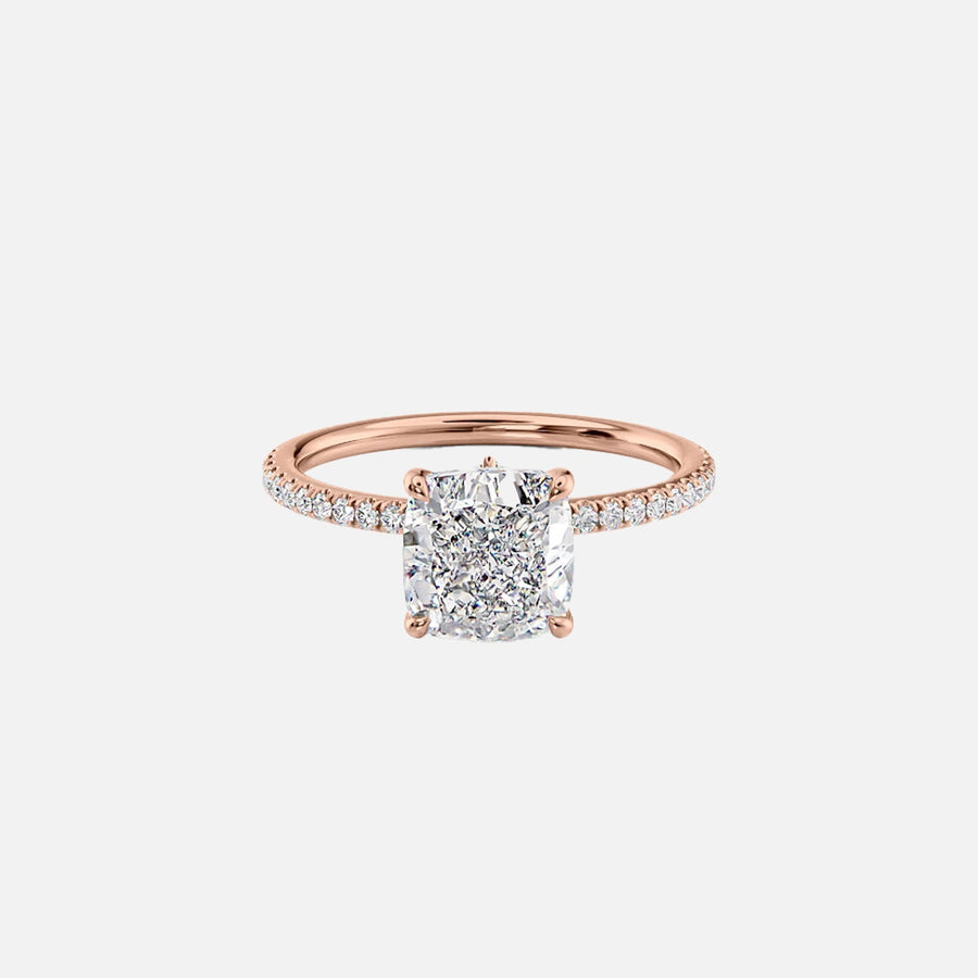  The Pave Luna Cushion Moissanite Ring 18k Rose Gold 001