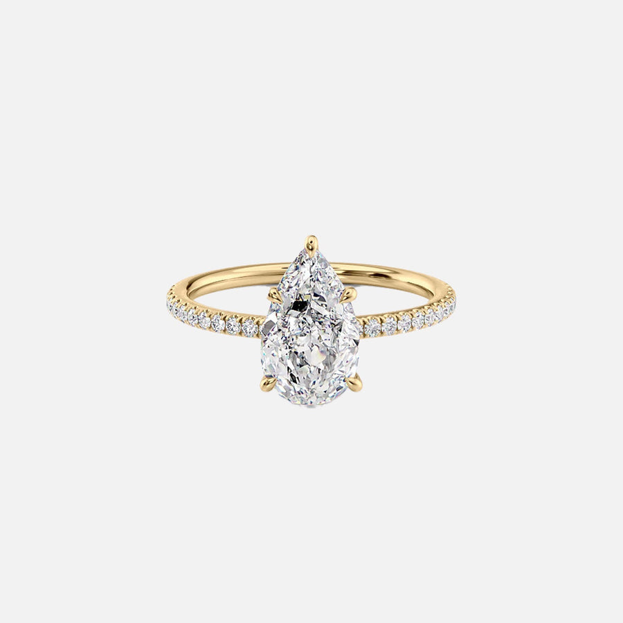 The Pave Luna Pear Moissanite Ring 14k Yellow Gold 001