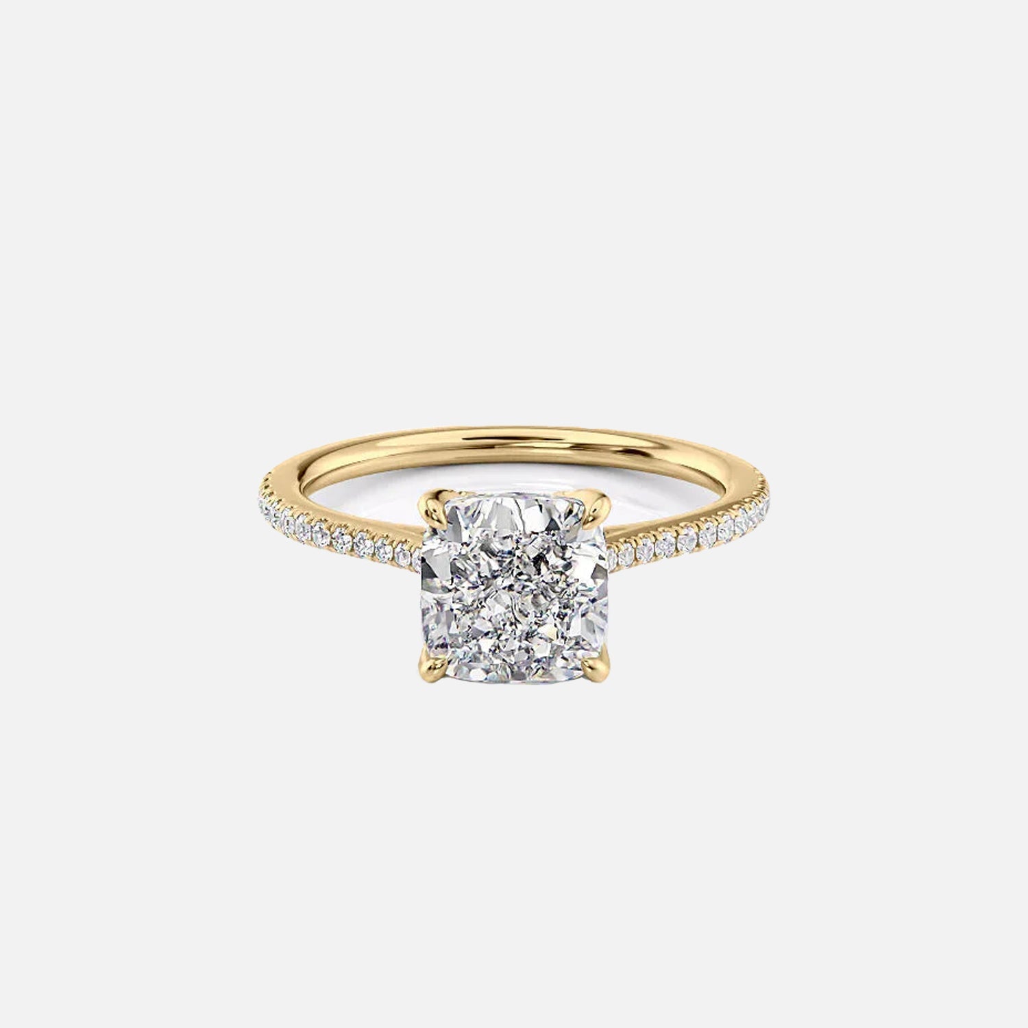 The Pave Madison Cushion Moissanite Ring 14k Yellow Gold 001