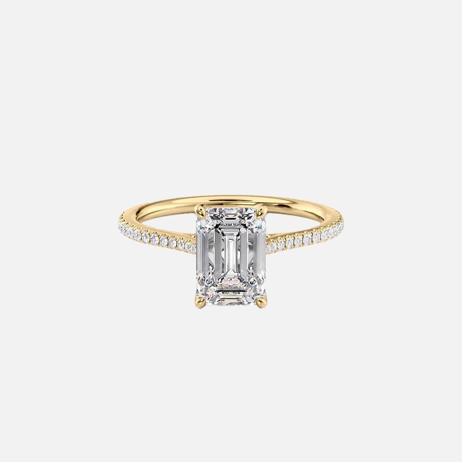 The Pave Madison Emerald Moissanite Ring 14k Yellow Gold 001