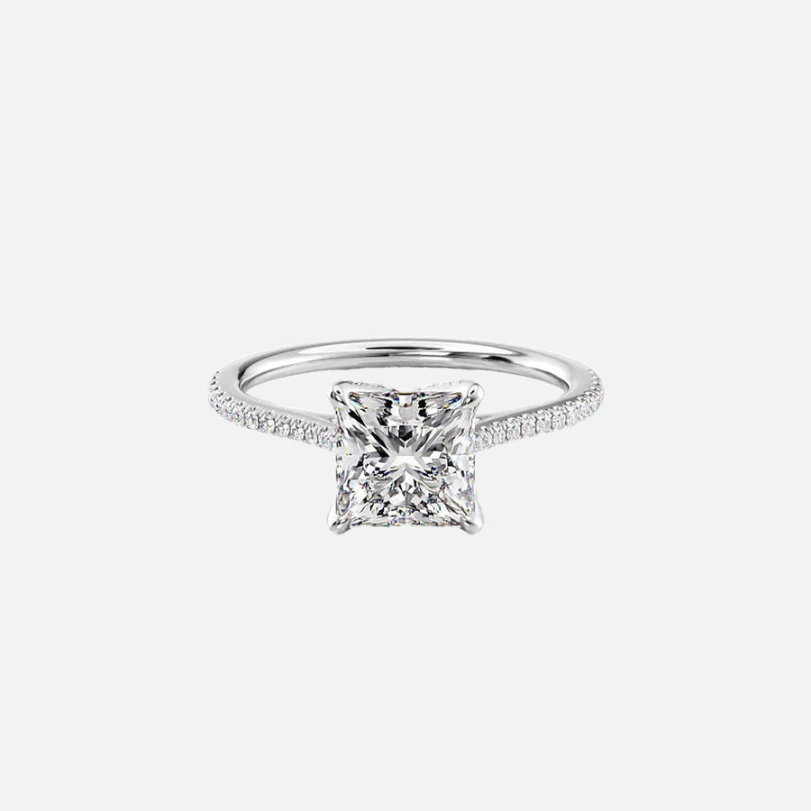  The Pave Madison Princess Moissanite Ring 18k White Gold 001