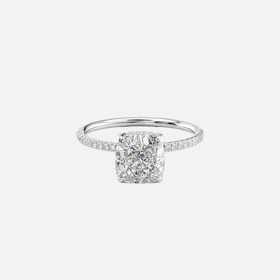  The Pave Maia Cushion Moissanite Ring 14k White Gold 001