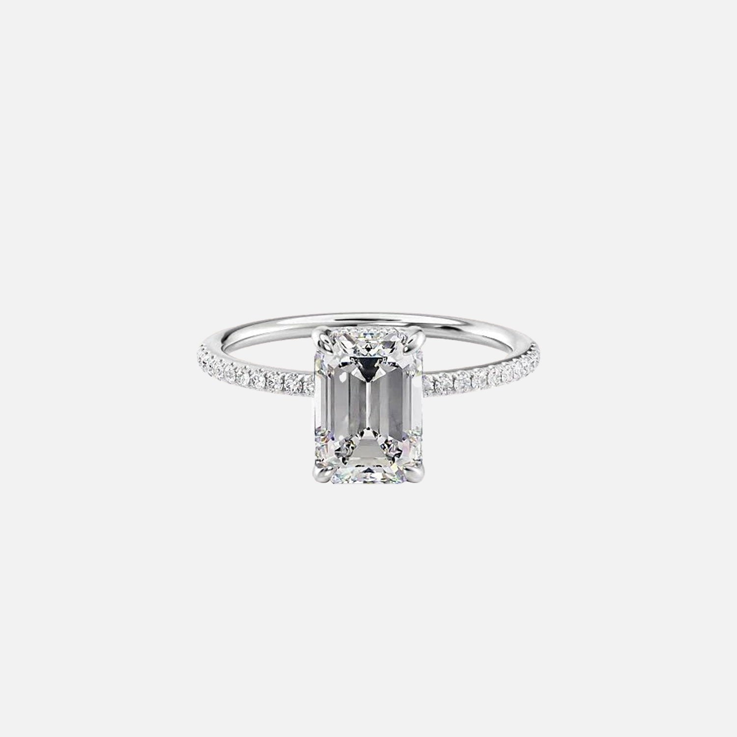  The Pave Margot Emerald Lab Diamond Ring 14k White Gold 001