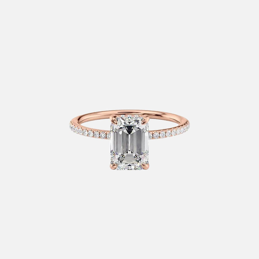  The Pave Margot Emerald Moissanite Ring 14k Rose Gold 001