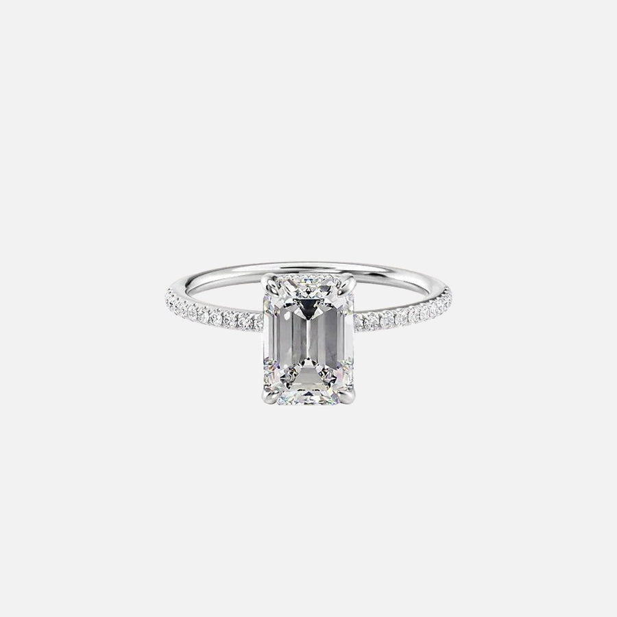  The Pave Margot Emerald Moissanite Ring 18k White Gold 001