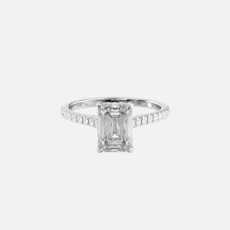  The Pave Natalie Emerald Moissanite Ring 18k White Gold 001