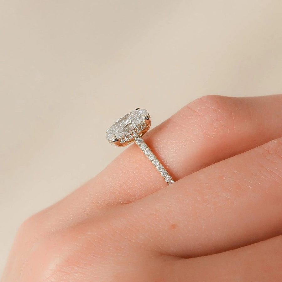  The Pave Natalie Oval Moissanite Ring 14k Yellow Gold 004