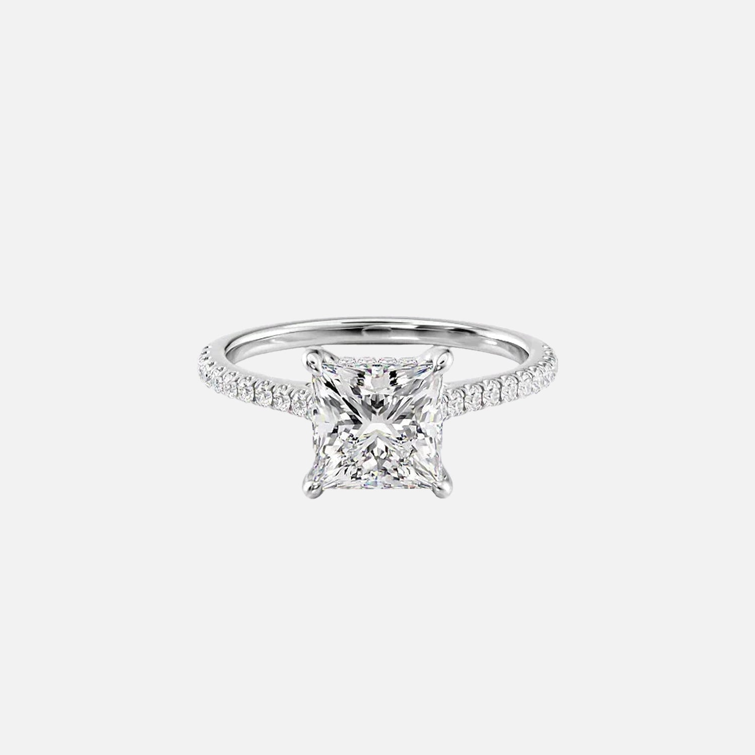  The Pave Natalie Princess Moissanite Ring 14k White Gold 001