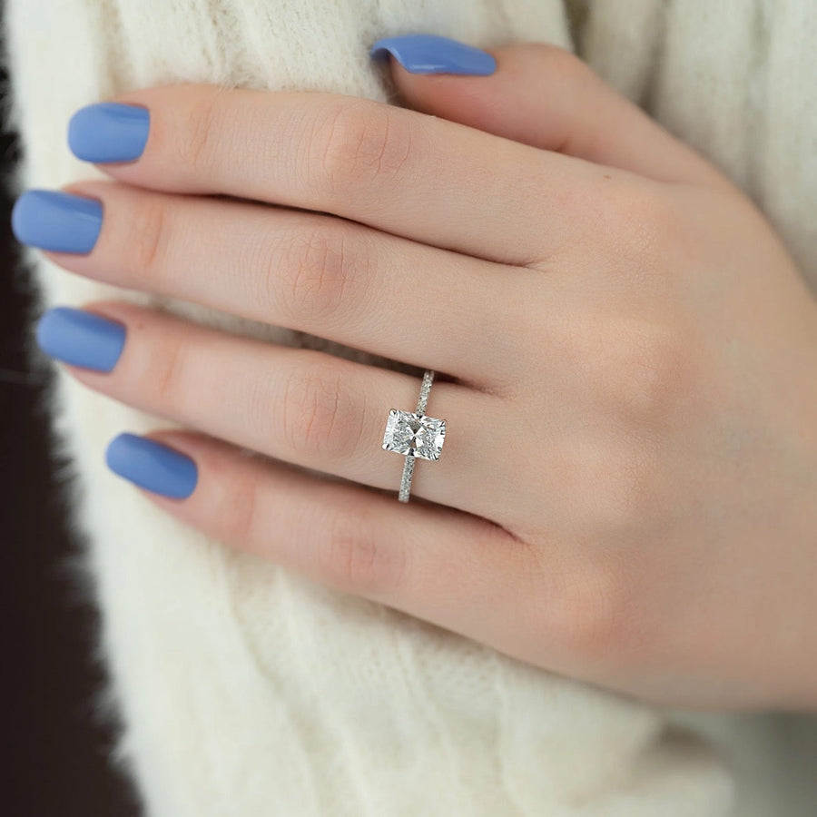  The Pave Natalie Radiant Moissanite Ring 14k White Gold 003