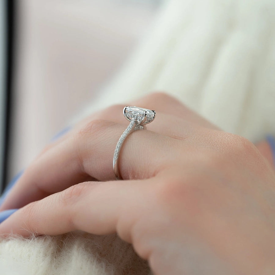 The Pave Natalie Radiant Moissanite Ring 14k White Gold 004