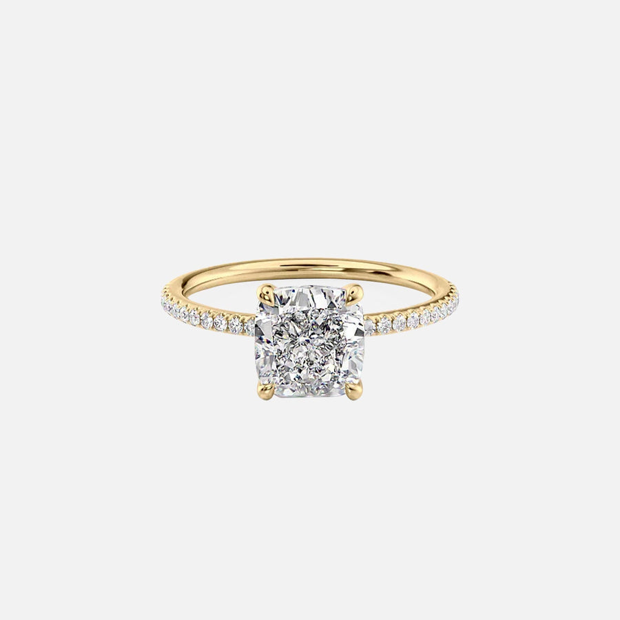 The Pave Nelly Cushion Moissanite Ring 14k Yellow Gold 001
