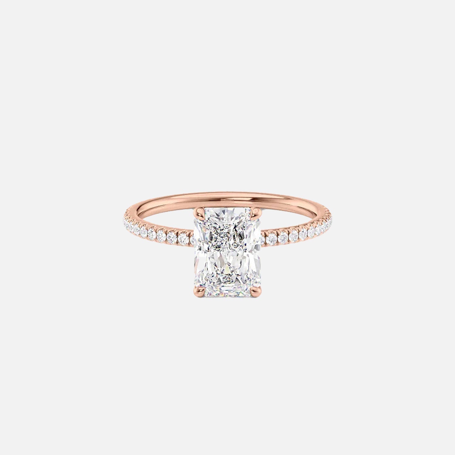  The Pave Nelly Radiant Moissanite Ring 14k Rose Gold 001