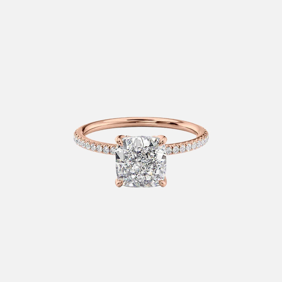  The Pave Petal Kamellie Cushion Moissanite Ring 18k Rose Gold 001