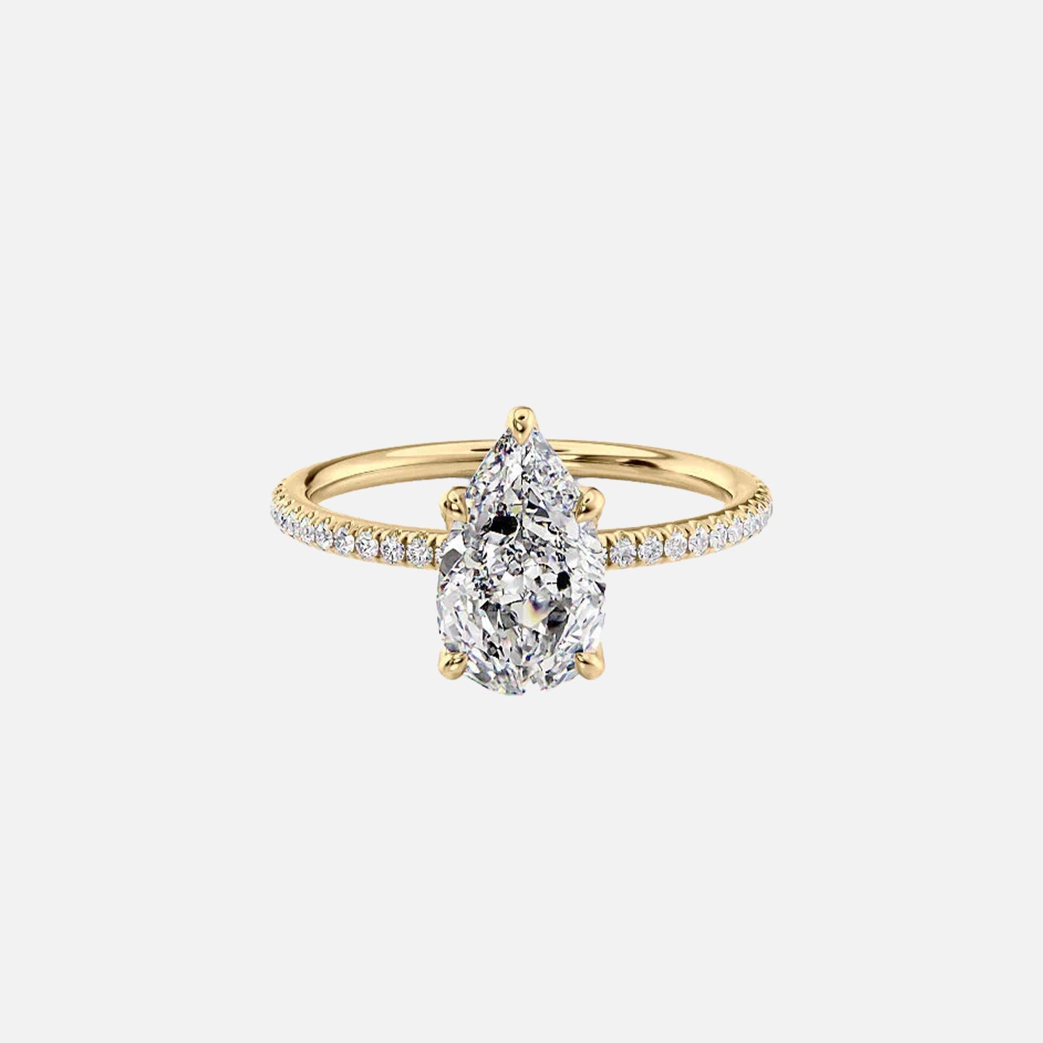 The Pave Petal Kamellie Pear Moissanite Ring 14k Yellow Gold 001