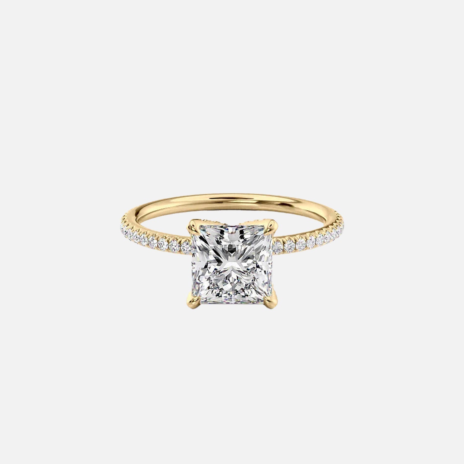 The Pave Petal Kamellie Princess Lab Diamond Ring 14k Yellow Gold 001