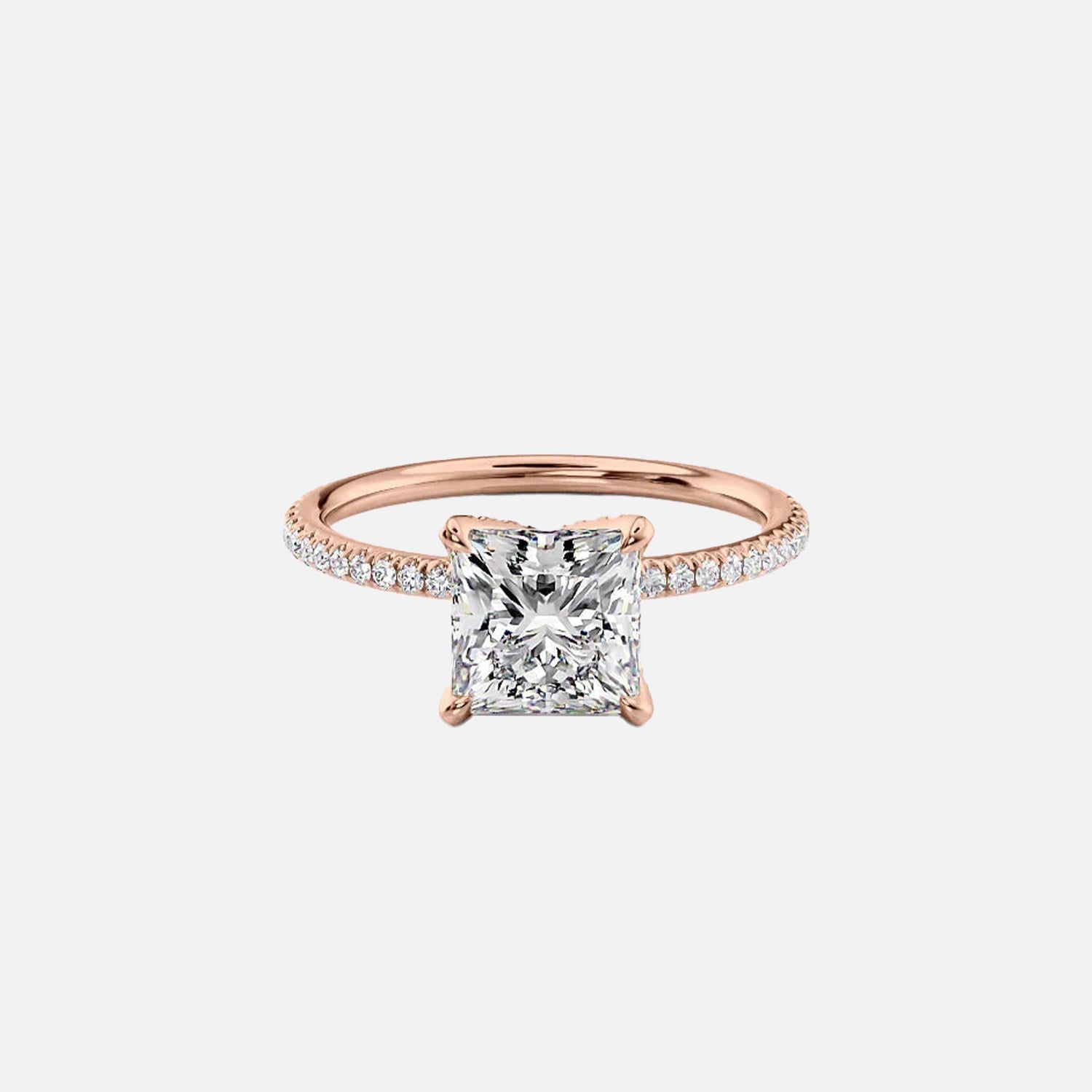  The Pave Petal Kamellie Princess Moissanite Ring 14k Rose Gold 001