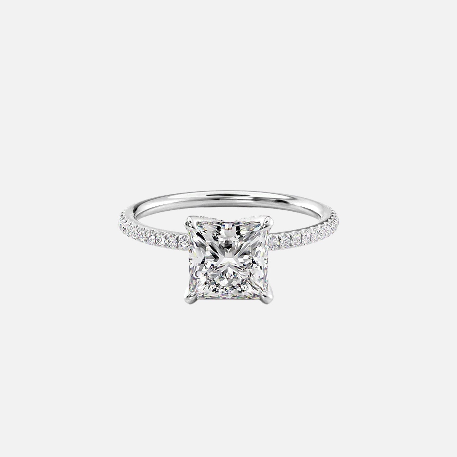  The Pave Petal Kamellie Princess Moissanite Ring 14k White Gold 001