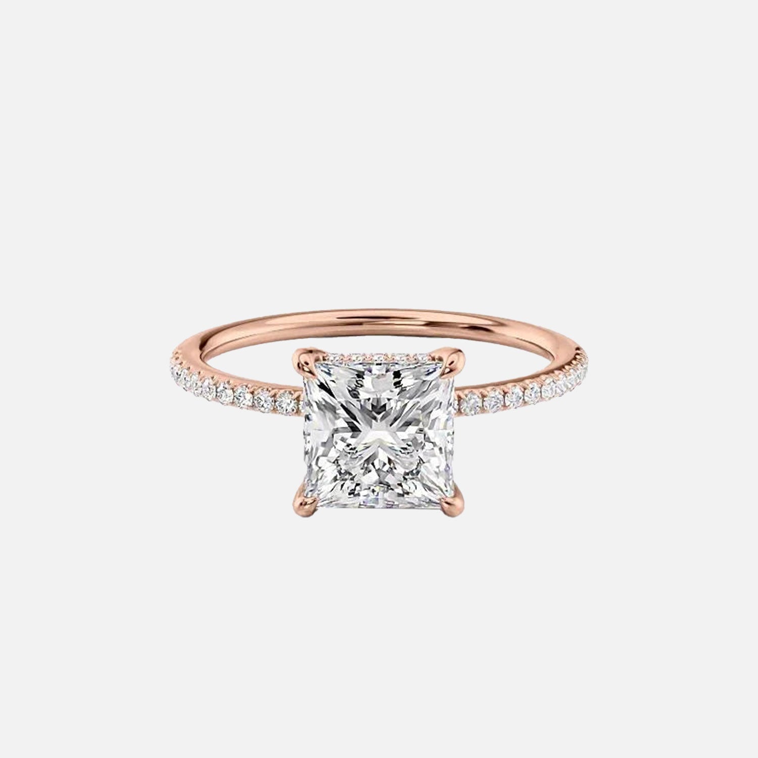  The Pave Sarah Princess Lab Diamond Ring 14k Rose Gold 001