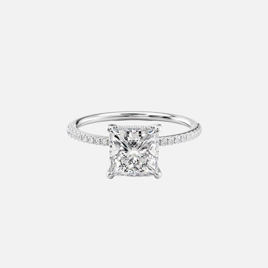  The Pave Sarah Princess Moissanite Ring 18k White Gold 001