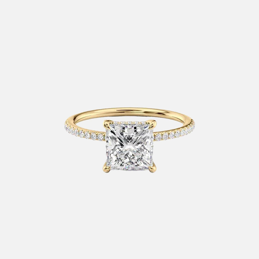  The Pave Sarah Princess Moissanite Ring 18k Yellow Gold 001