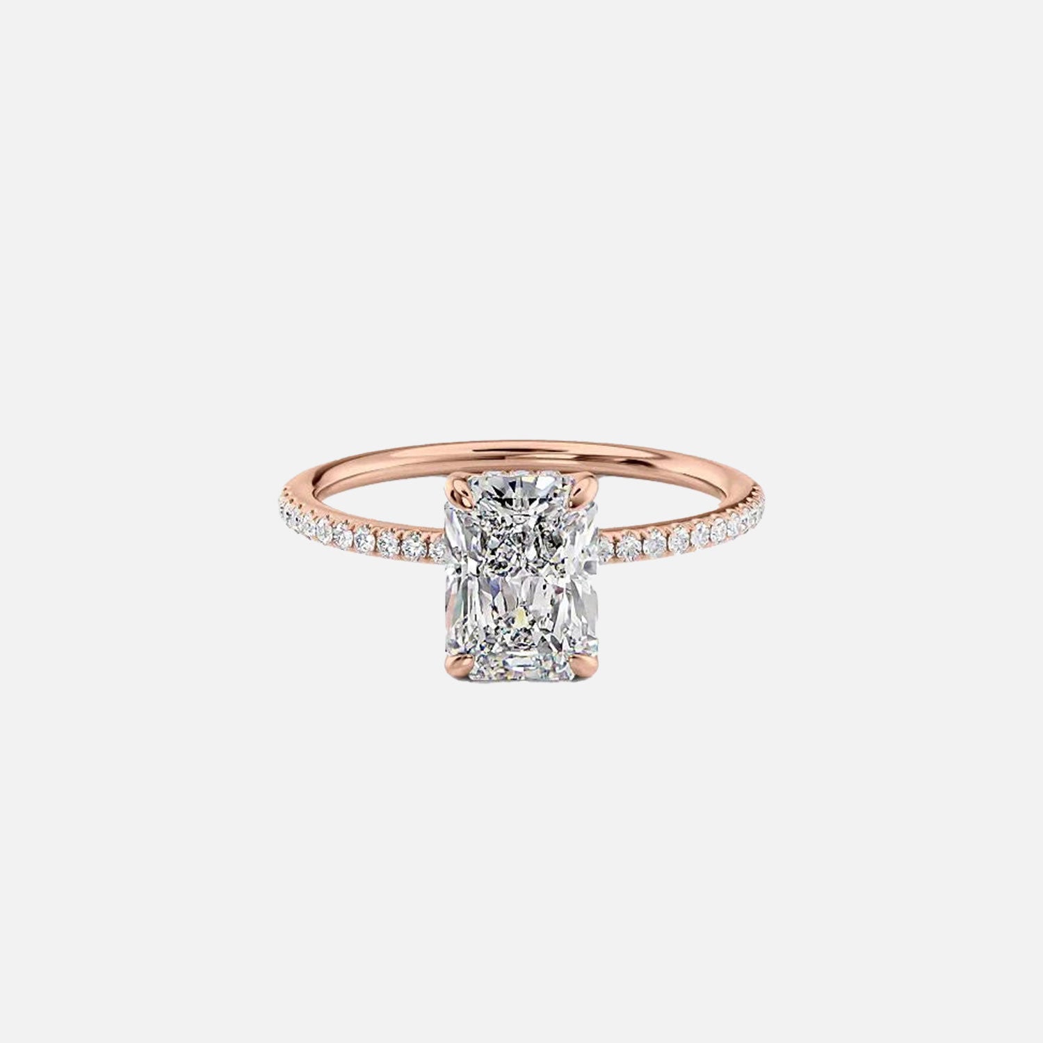  The Pave Sarah Radiant Moissanite Ring 14k Rose Gold 001