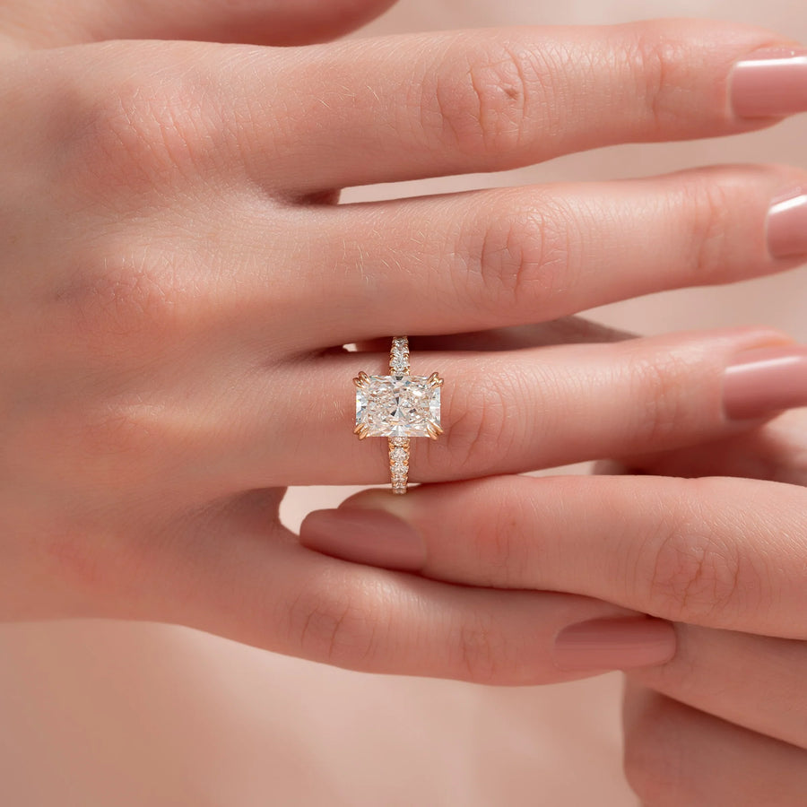  The Pave Sarah Radiant Moissanite Ring 14k Rose Gold 003