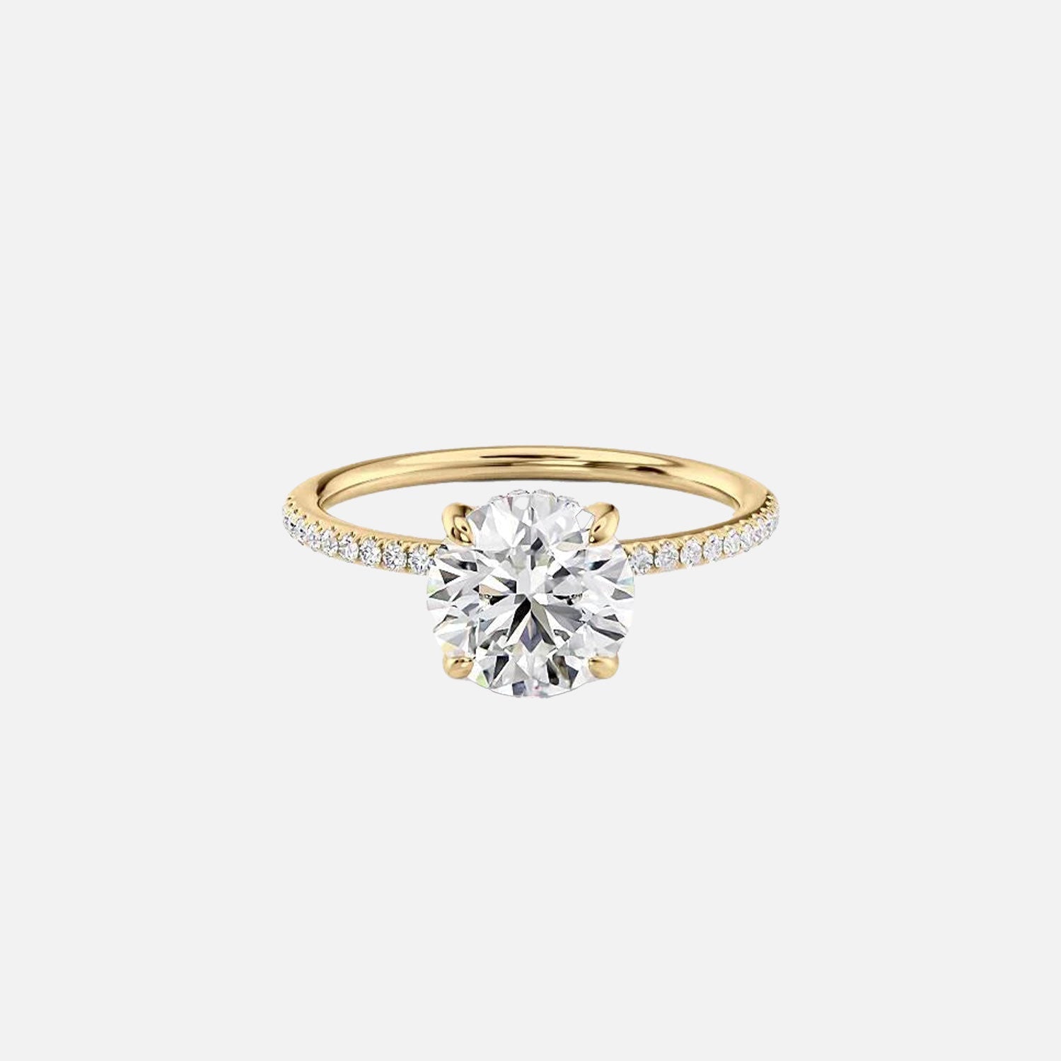 The Pave Sarah Round Moissanite Ring 14k Yellow Gold 001