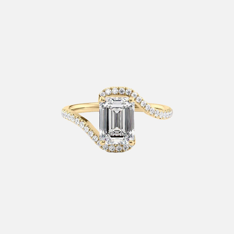 The Pave Skyler Emerald Moissanite Ring 14k Yellow Gold 001