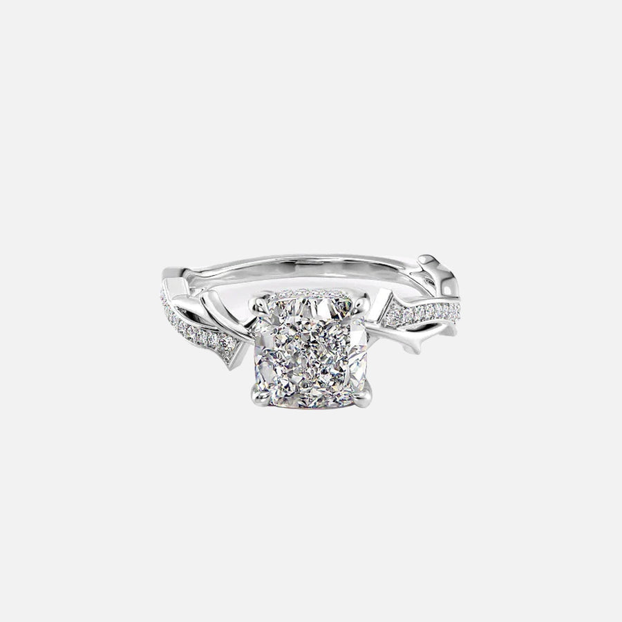  The Pave Twig Cushion Lab Diamond Ring 14k White Gold 001