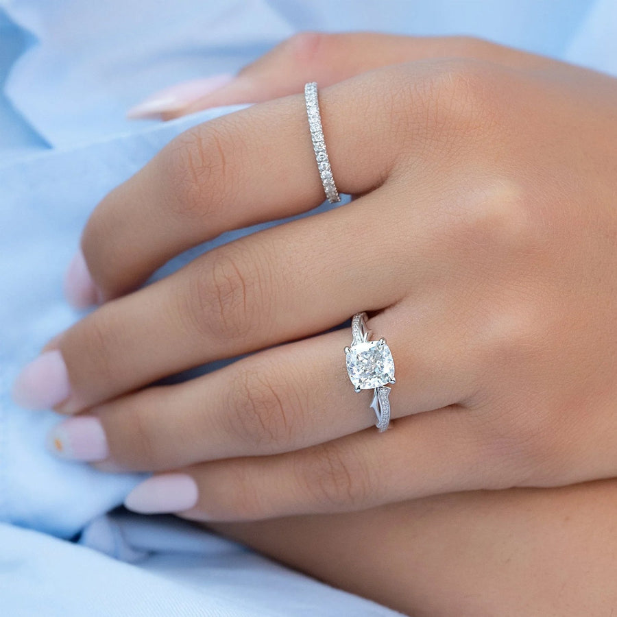  The Pave Twig Cushion Lab Diamond Ring 18k White Gold 003