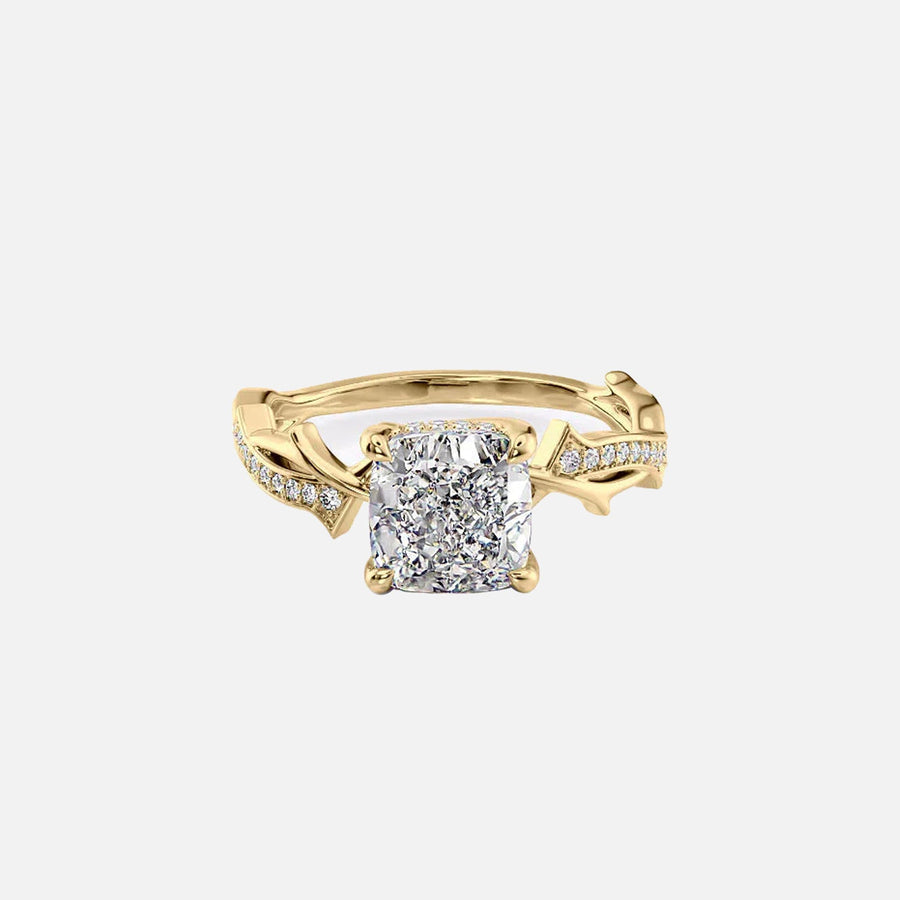  The Pave Twig Cushion Moissanite Ring 18k Yellow Gold 001