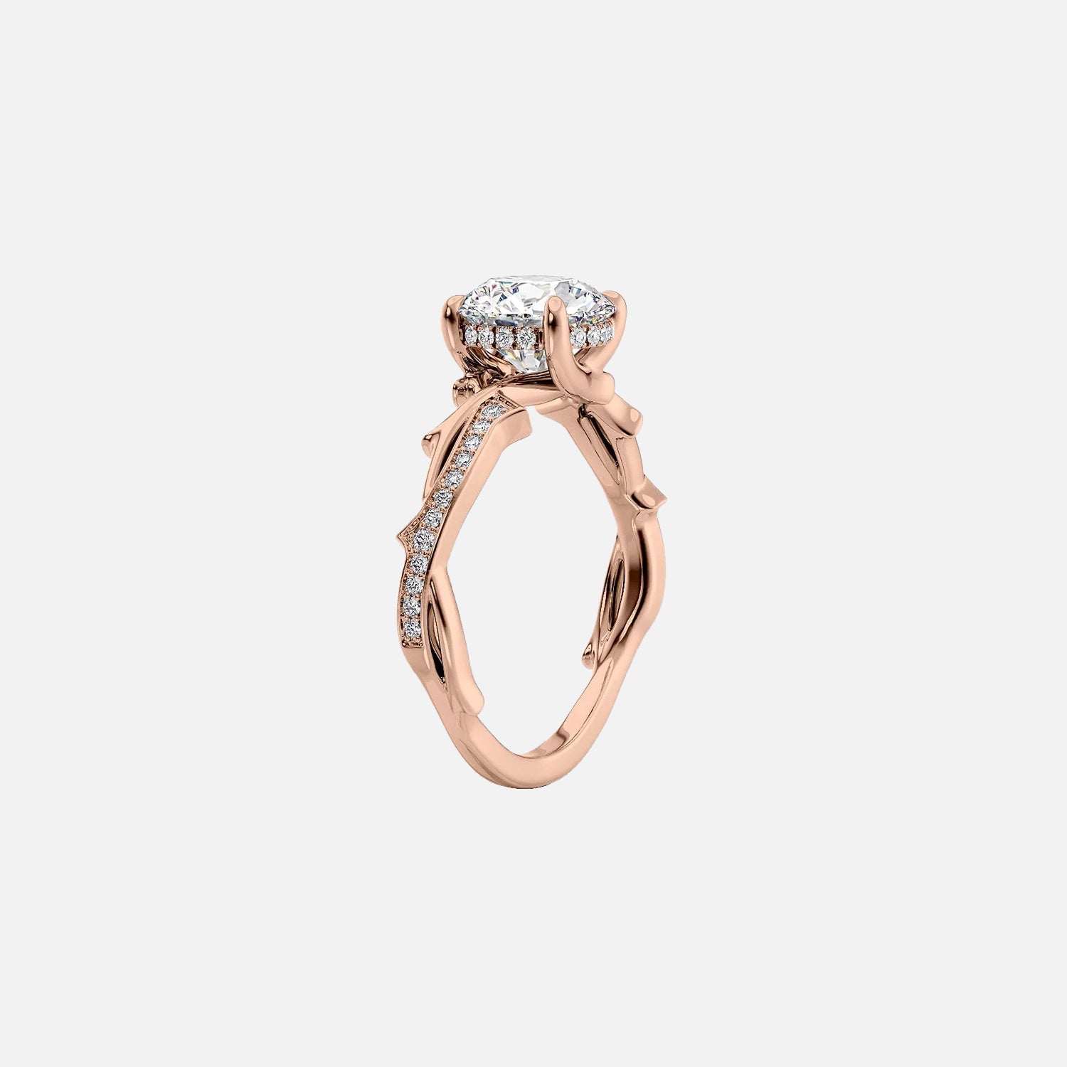  The Pave Twig Emerald Lab Diamond Ring 14k Rose Gold 002
