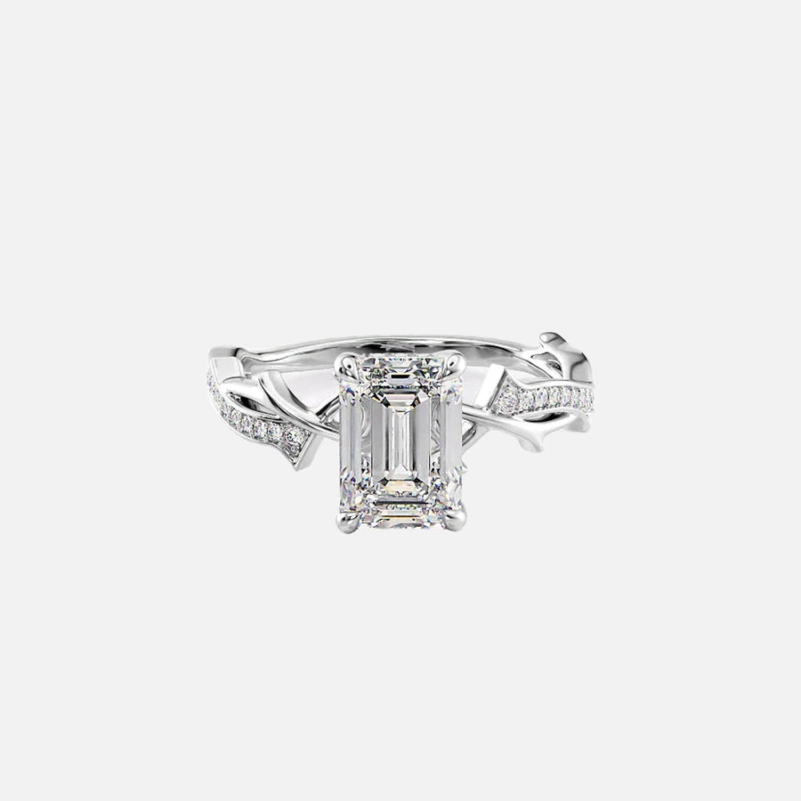  The Pave Twig Emerald Moissanite Ring 14k White Gold 001